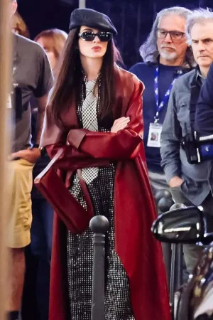 Anne Hathaway The Devil Wears Prada 2 Red Leather Coat