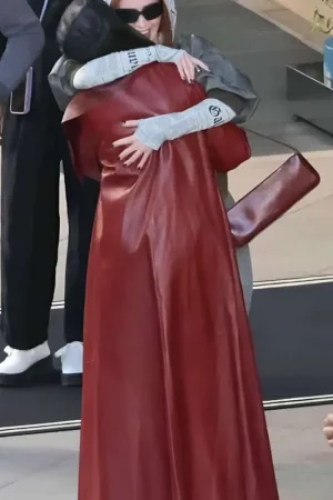 Anne Hathaway The Devil Wears Prada 2 Red Leather Coat
