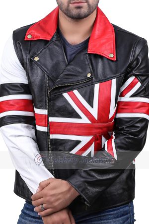 British Flag Biker Leather Jacket for Men