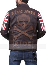 Cafe Racer Embossed Skull Biker Vintage UK Flag Leather Jacket