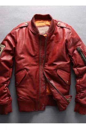 Casual Bomber Avirex Ace of Spades Leather Jacket with Patch