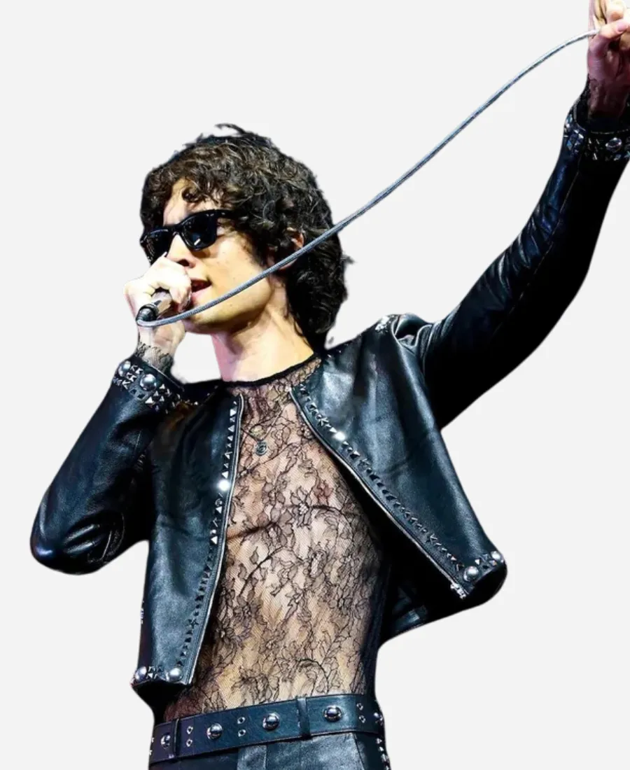 Coachella-2026-Sombr-Studded-Leather-Jacket Sombr Coachella 2026 Black Studded Leather Jacket