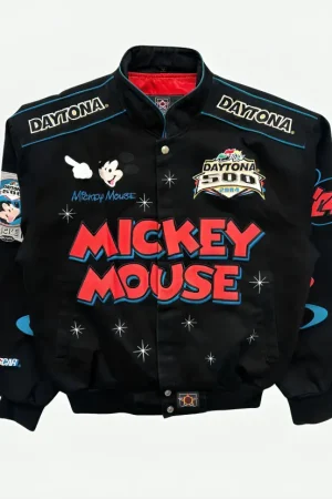 Vintage JH Designs 2004 Daytona Disney Mickey Mouse Black Nascar Jacket