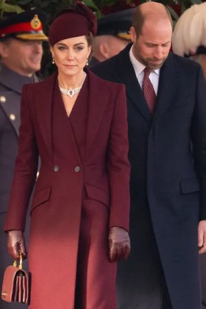 Kate Middleton Alexander McQueen Long Burgundy Coat