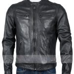 Richard Smoke Black Moto Cafe Racer Leather Jacket