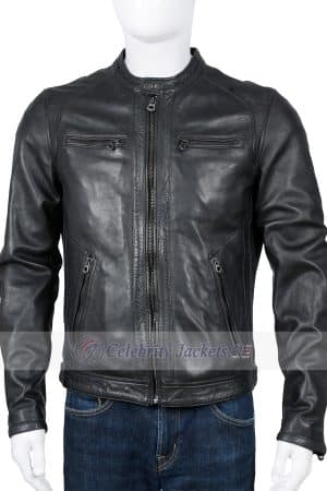 Richard Smoke Black Moto Cafe Racer Leather Jacket
