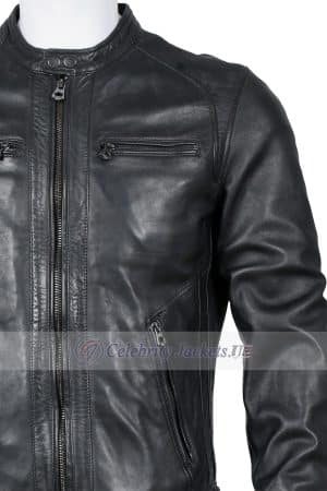 Richard Smoke Black Moto Cafe Racer Leather Jacket