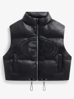 San Francisco 49ers Faux Leather Cropped Puffer Vest