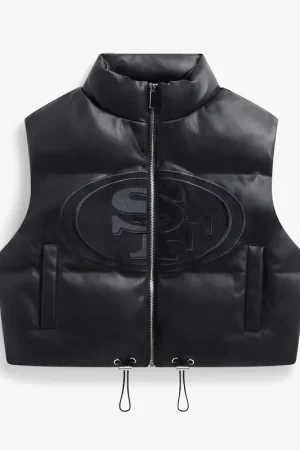 San Francisco 49ers Faux Leather Cropped Puffer Vest