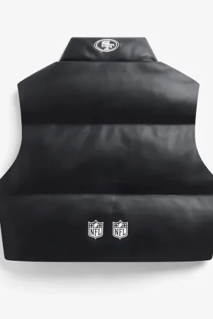 San Francisco 49ers Faux Leather Cropped Puffer Vest
