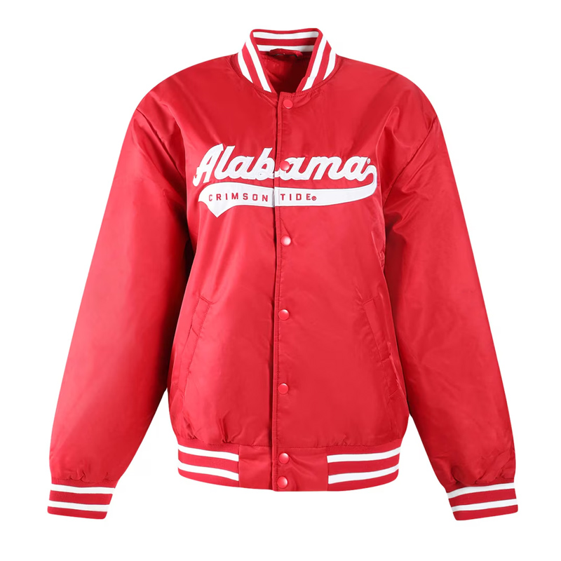 Alabama Crimson Tide A Game Crimson Varsity Satin Jacket 01 Alabama Crimson Tide A Game Crimson Varsity Satin Jacket