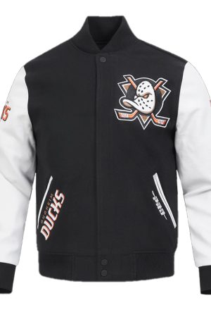 Anaheim Ducks Classic Black and White Varsity Jacket