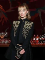 Margot Robbie 2026 Met Gala McQueen Napoleon Military Jacket – Black & Golden