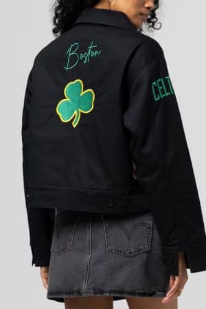 Boston Celtics Black Mechanic Cropped Full-Zip Jacket