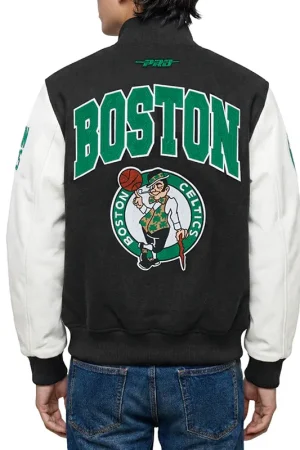 Boston Celtics City Arch Black and White Varsity Jacket