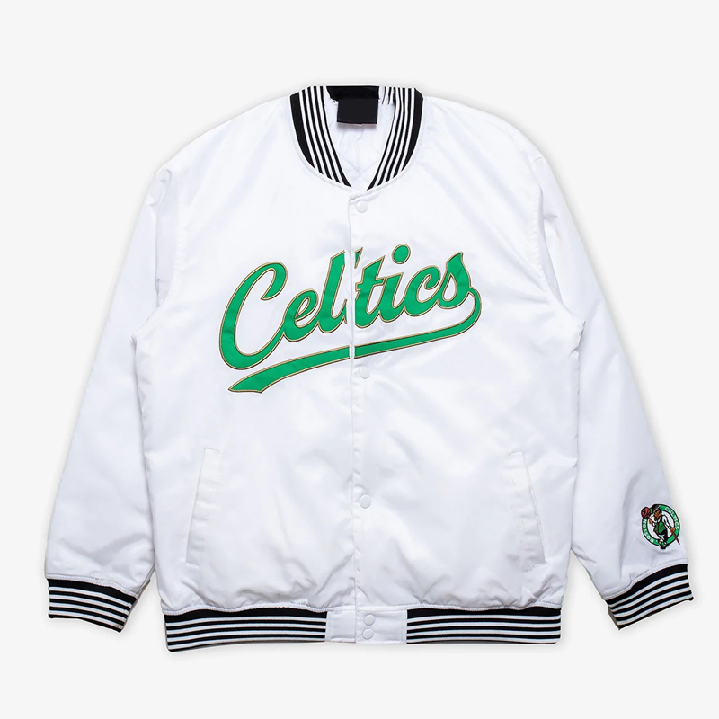 Boston Celtics White Varsity Nylon Jacket 01 Boston Celtics White Varsity Nylon Jacket