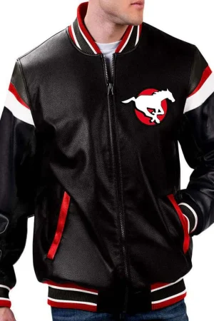Calgary Stampeders Black Varsity Full-Zip Leather Jacket