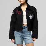 Chicago Bulls Black Mechanic Cropped Full-Zip Jacket