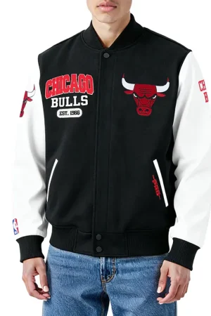 Chicago Bulls City Arch Black and White Varsity Jacket
