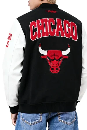 Chicago Bulls City Arch Black and White Varsity Jacket