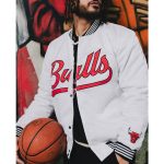 Chicago Bulls White Varsity Nylon Jacket