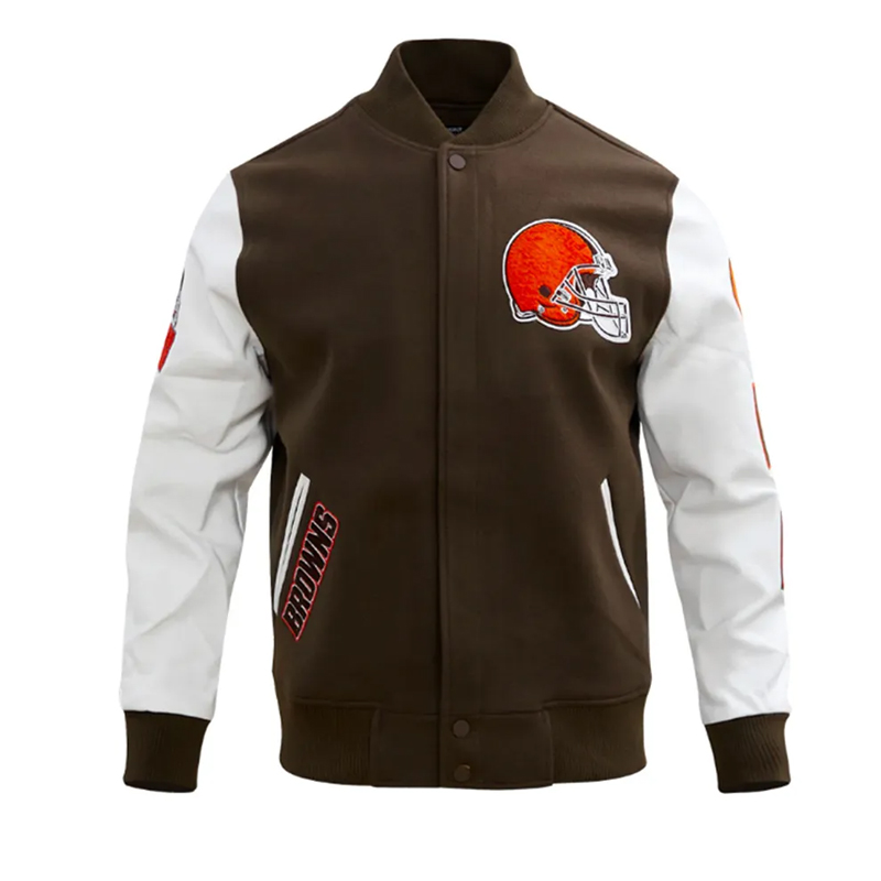 Cleveland Browns Classic Brown and White Varsity Jacket 01 Cleveland Browns Classic Brown and White Varsity Jacket