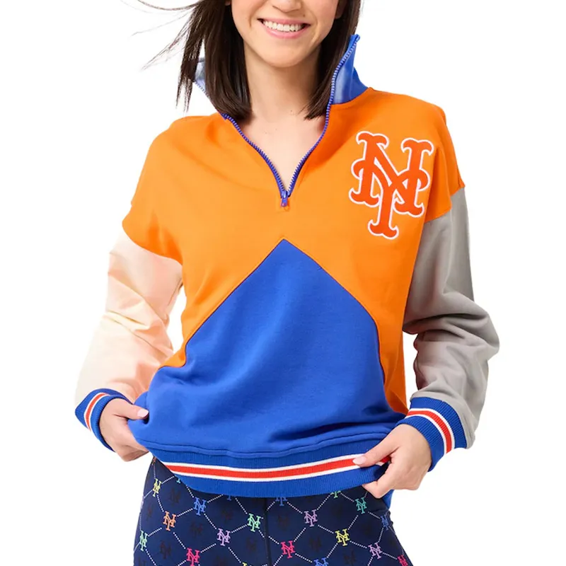 Colorblock Classic NY Mets Quarter-Zip Sweatshirt 01 Colorblock Classic NY Mets Quarter-Zip Sweatshirt