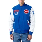 Detroit Pistons City Arch Royal and White Varsity Jacket