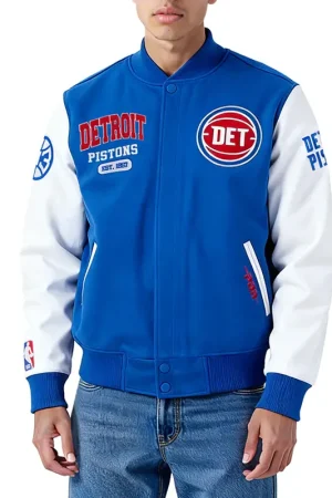 Detroit Pistons City Arch Royal and White Varsity Jacket