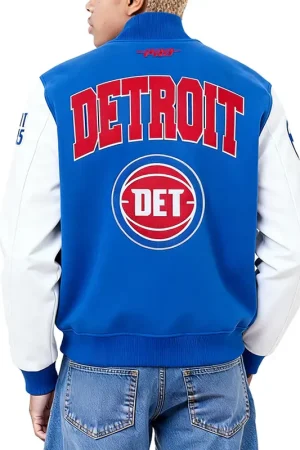 Detroit Pistons City Arch Royal and White Varsity Jacket
