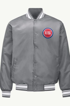 Detroit Pistons Mesh Look Gray Satin Jacket