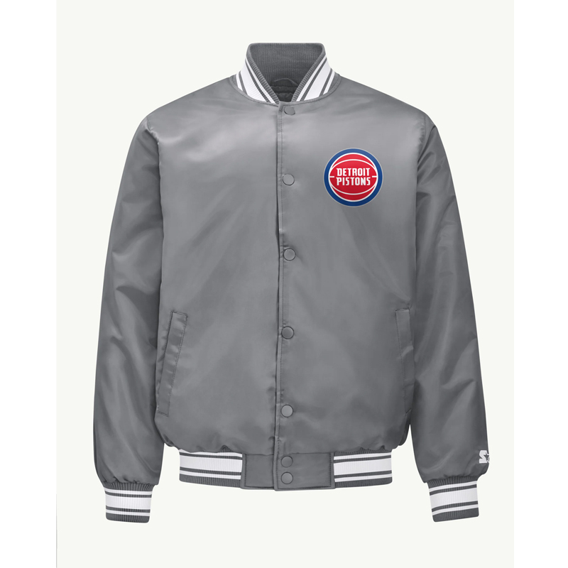 Detroit Pistons Mesh Look Gray Satin Jacket 01 Detroit Pistons Mesh Look Gray Satin Jacket