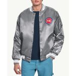 Detroit Pistons Mesh Look Gray Satin Jacket