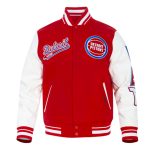 Detroit Pistons Royal & Red Script Tail Varsity Jacket