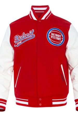 Detroit Pistons Royal & Red Script Tail Varsity Jacket