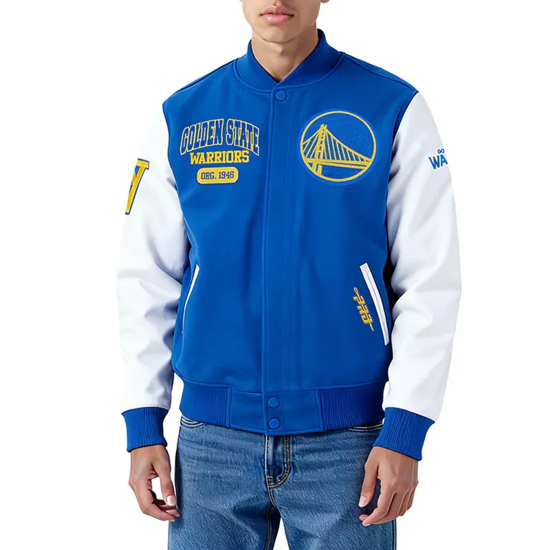 Golden State Warriors City Arch Royal and White Varsity Jacket 01 Golden State Warriors City Arch Royal and White Varsity Jacket