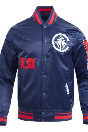 LA Clippers Classic Old English Rib Navy Satin Jacket