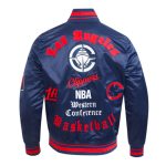 LA Clippers Classic Old English Rib Navy Satin Jacket