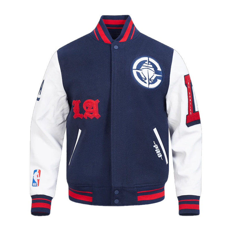 LA Clippers Classic Old English Rib Varsity Jacket 01 LA Clippers Classic Old English Rib Varsity Jacket