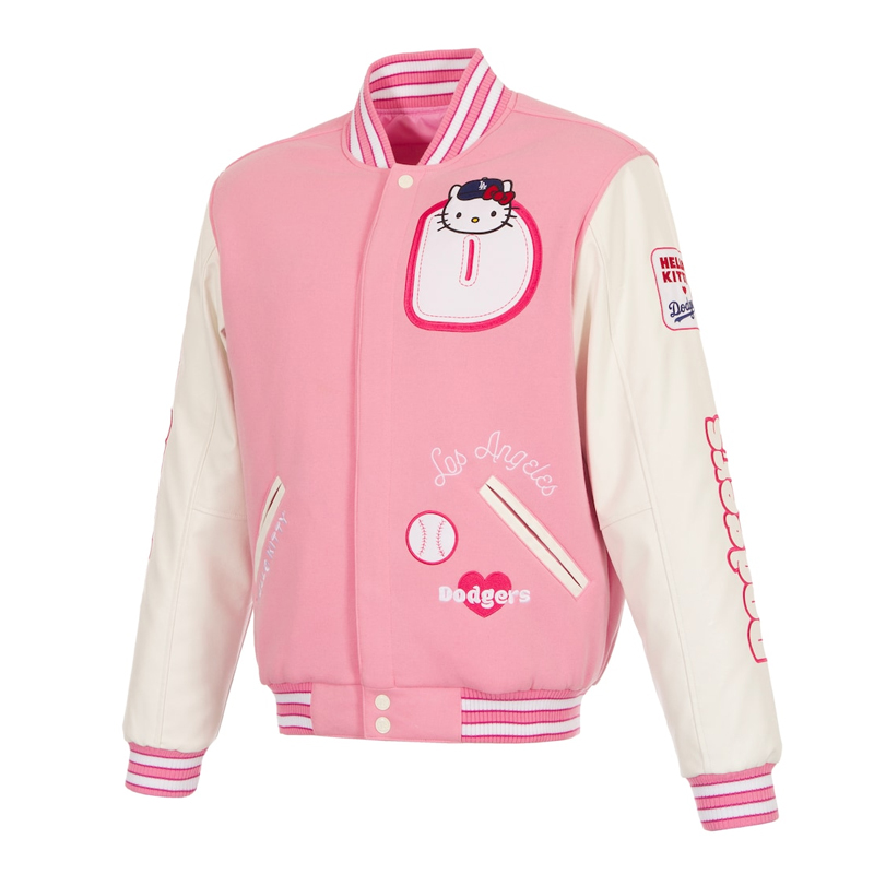 LA Dodgers Hello Kitty Pink Varsity Jacket 01 LA Dodgers Hello Kitty Pink Varsity Jacket