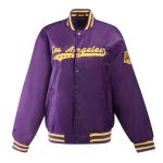LA Lakers A Game Purple Varsity Satin Jacket - Image 3