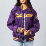 LA Lakers A Game Purple Varsity Satin Jacket