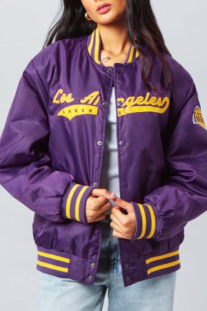 LA Lakers A Game Purple Varsity Satin Jacket