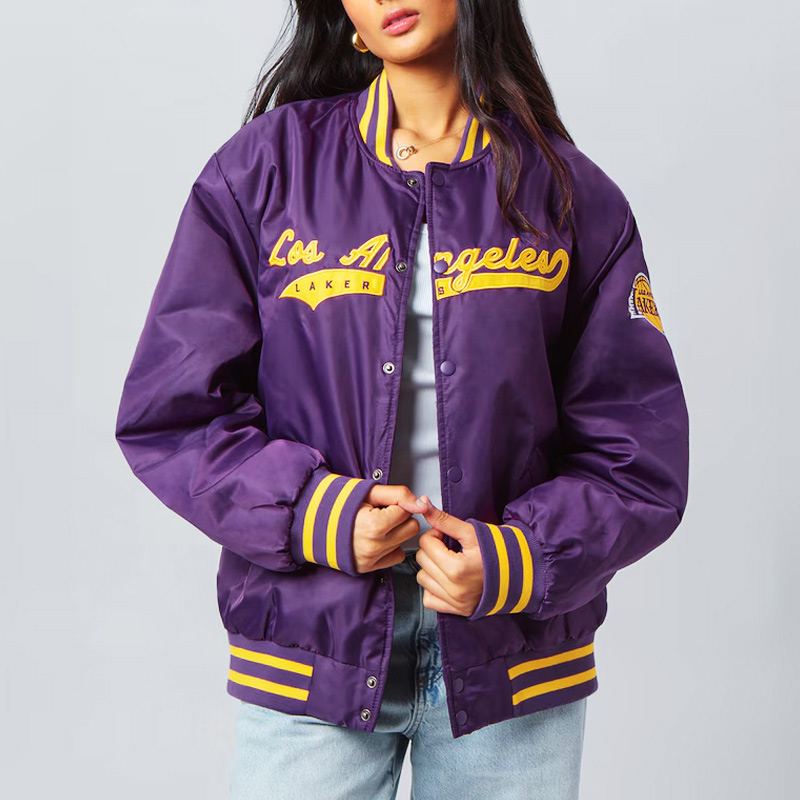 LA Lakers A Game Purple Varsity Satin Jacket 03 LA Lakers A Game Purple Varsity Satin Jacket