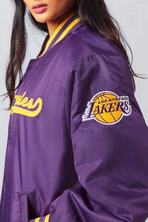 LA Lakers A Game Purple Varsity Satin Jacket