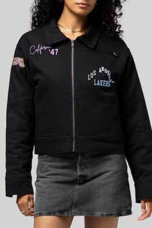 LA Lakers Black Mechanic Cropped Full-Zip Jacket
