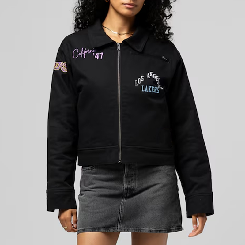 LA Lakers Black Mechanic Cropped Full-Zip Jacket 03 LA Lakers Black Mechanic Cropped Full-Zip Jacket