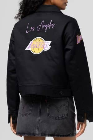 LA Lakers Black Mechanic Cropped Full-Zip Jacket