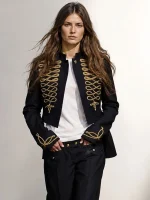 Margot Robbie 2026 Met Gala McQueen Napoleon Military Jacket – Black & Golden