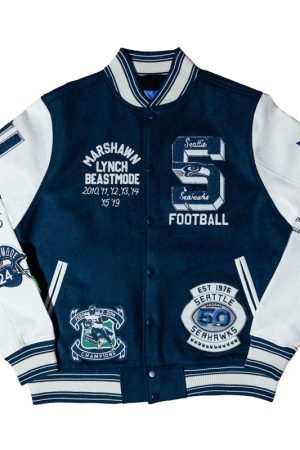 Marshawn Lynch Seattle Seahawks Beastmode Legacy Navy Varsity Jacket